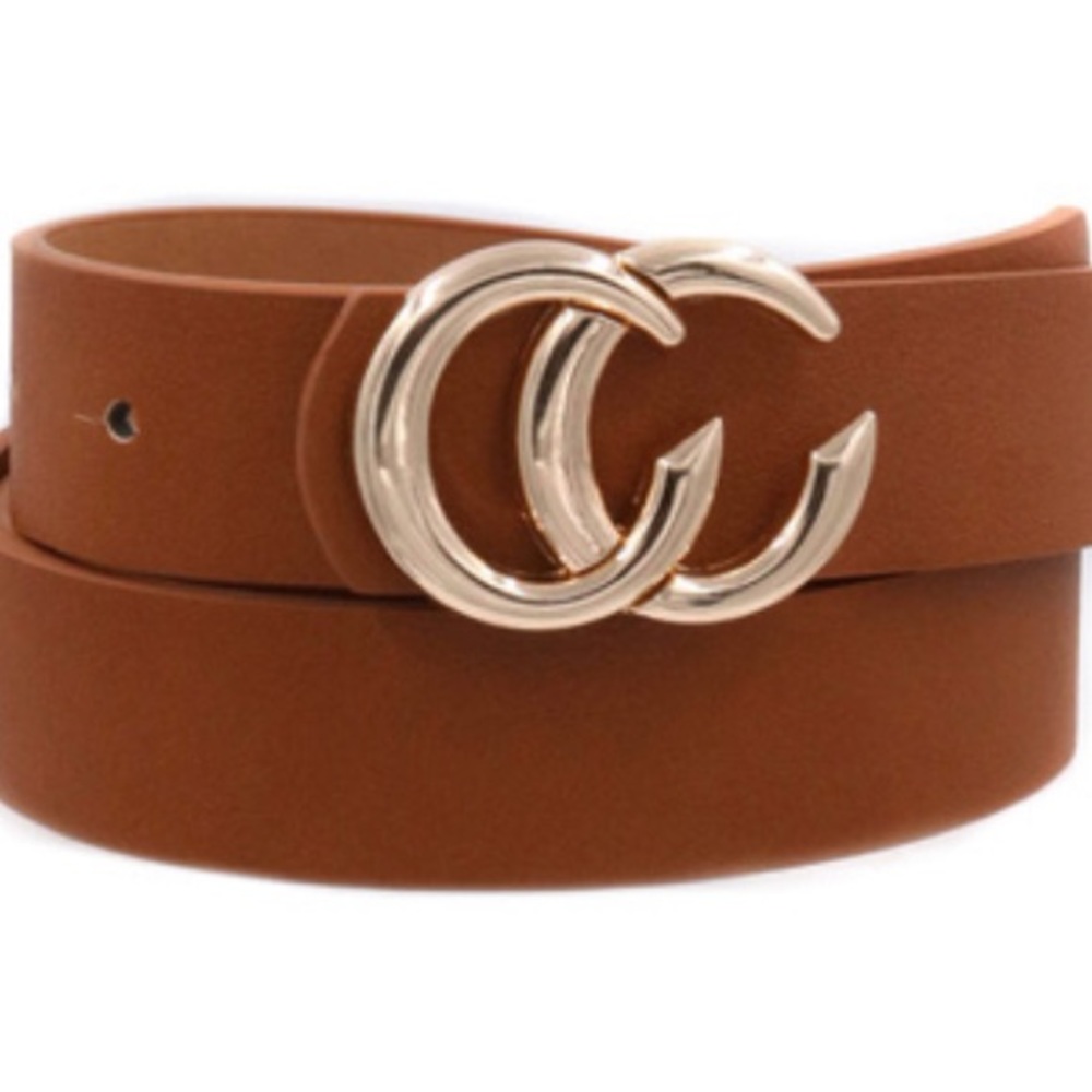 Double C buckle belt- brown and gold